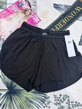 🩳Alo Yoga Match Point Short,Black Elastic waist Athleisure/Sports Shorts 🛒NWT